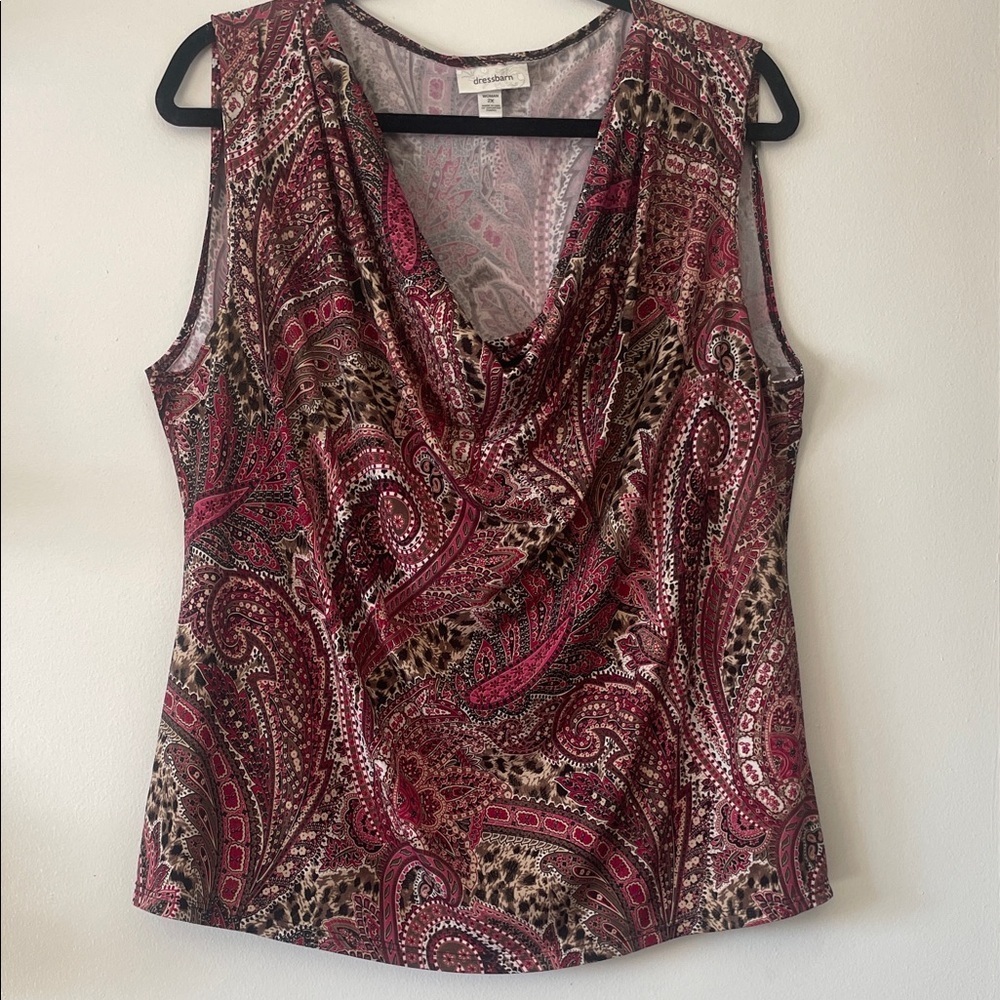 Dressbarn|Red and Brown Paisley Cowl Neck Sleeveless Blouse|2X|EUC